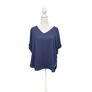 Lilly Pulitzer Navy V Neck Blouse Size S Flowy Short Sleeve Work Top